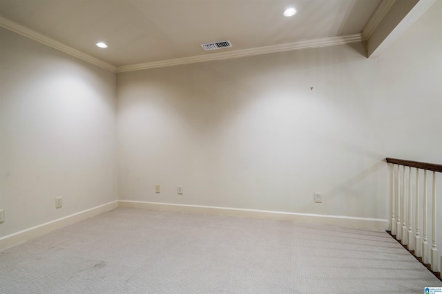 unfurnished room featuring crown molding, recessed lighting, and visible vents