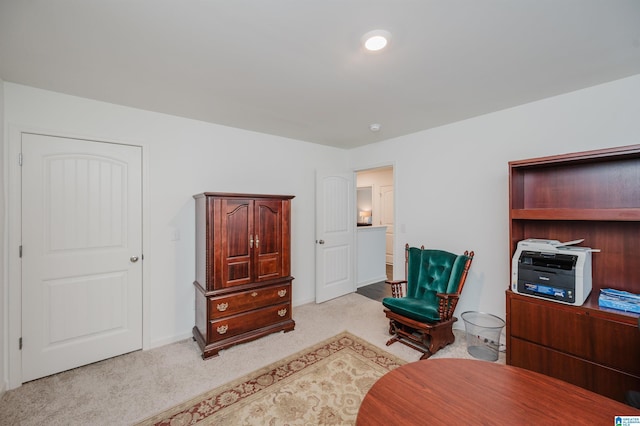 living area with light carpet