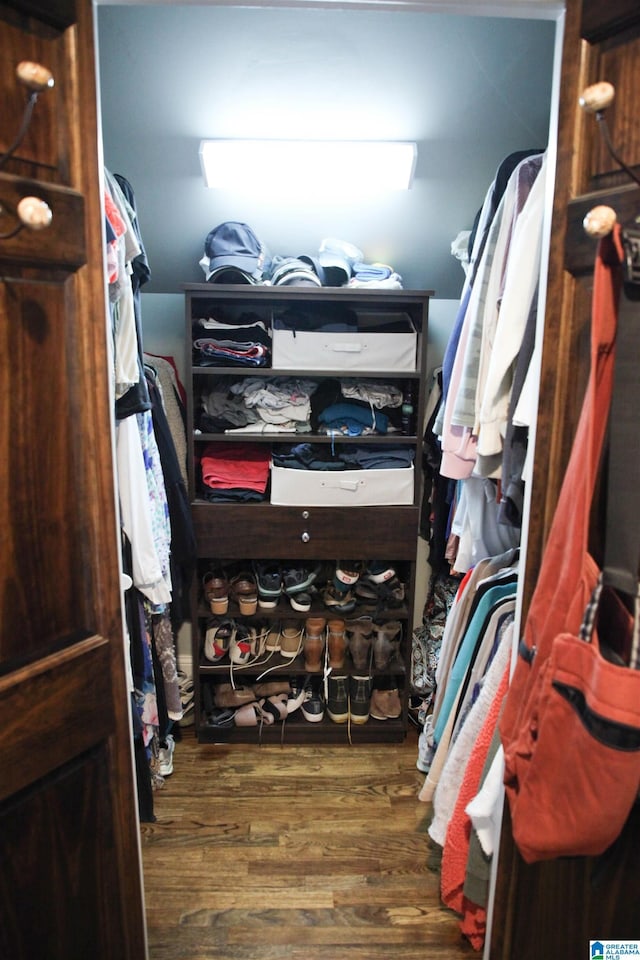 walk in closet featuring wood finished floors