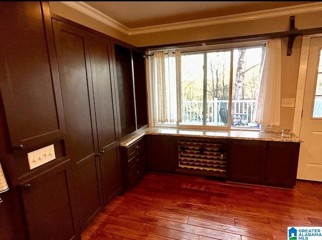 interior space featuring dark wood-style floors and crown molding