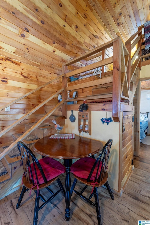 72 Alexandria Heights Cir, Alexandria, AL 36250 - dining area featuring wooden ceiling, wood walls, and wood-type flooring