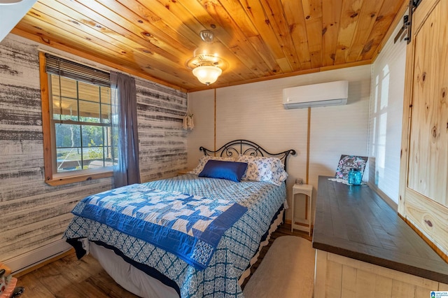 72 Alexandria Heights Cir, Alexandria, AL 36250 - bedroom with wooden ceiling, a wall unit AC, and wood finished floors