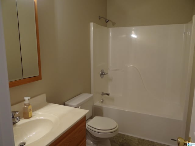 full bathroom with shower / bath combination, vanity, and toilet