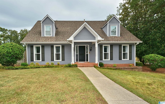 cape cod-style house with roof with shingles and a front yard