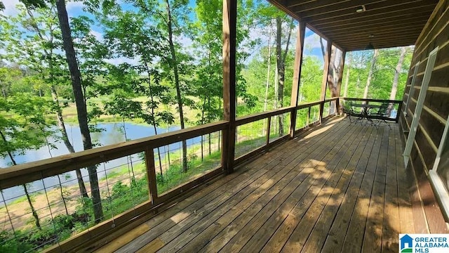 wooden terrace with a water view