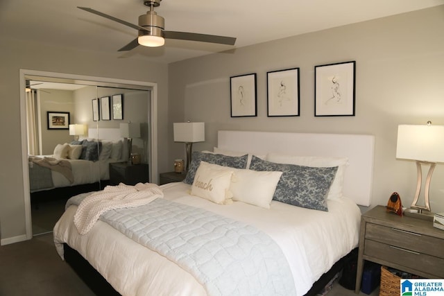 bedroom with a closet and ceiling fan