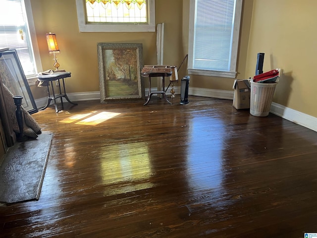 interior space with wood-type flooring and baseboards