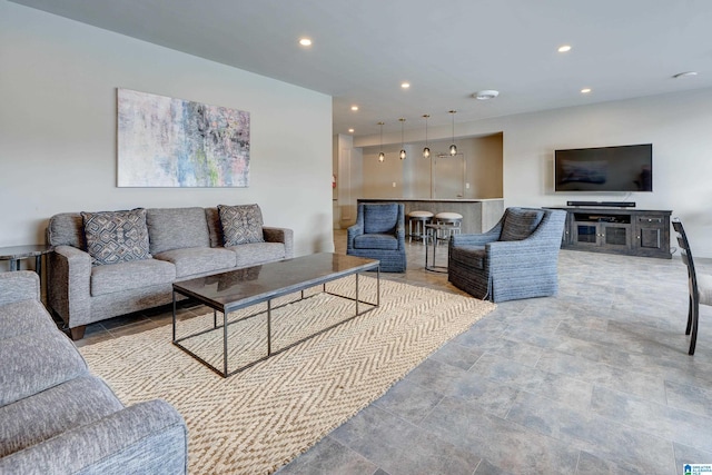 living room featuring recessed lighting