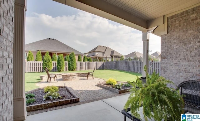 view of patio / terrace featuring a fenced backyard and a fire pit