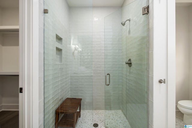 full bathroom featuring toilet and a stall shower