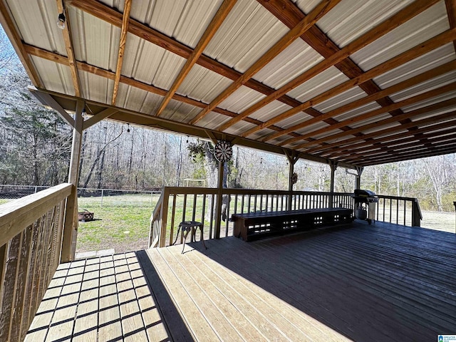 wooden terrace featuring fence