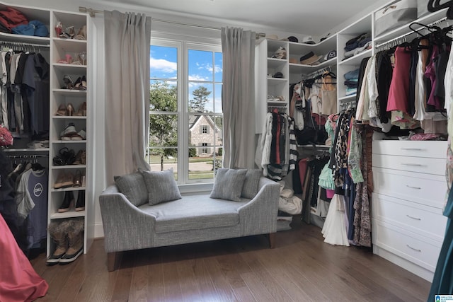 walk in closet with wood finished floors