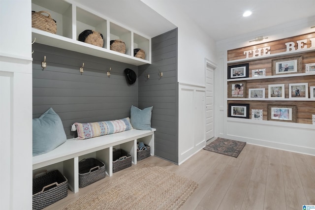 mudroom featuring recessed lighting and wood finished floors