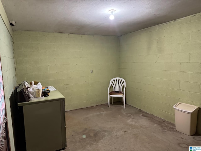 finished basement with concrete block wall