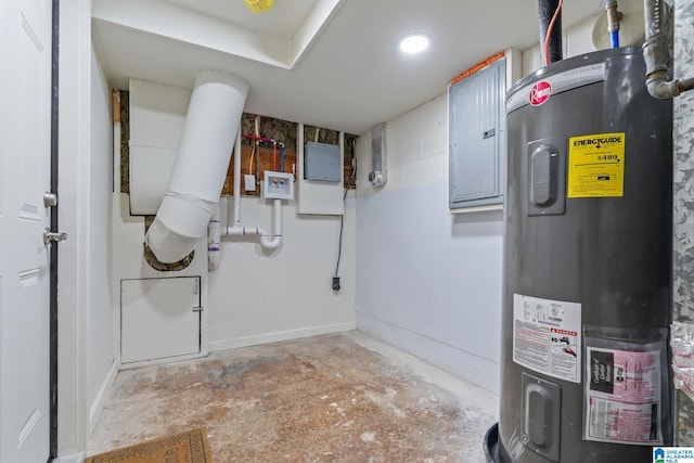 utility room with water heater and electric panel