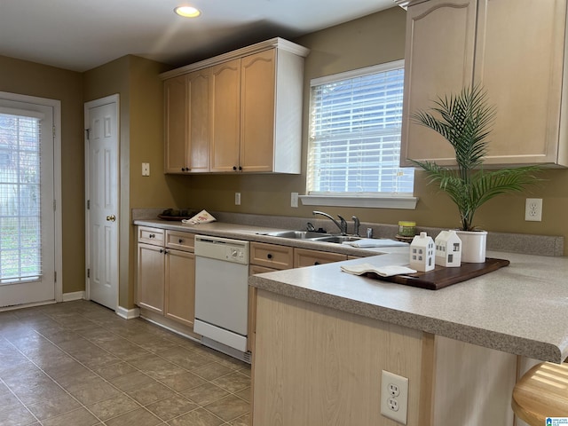 kitchen with white dishwasher, a wealth of natural light, and a sink