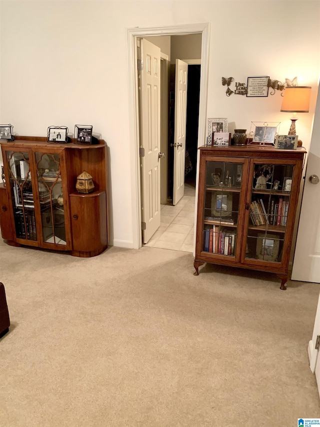 sitting room featuring carpet flooring