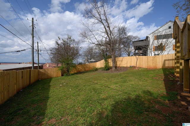 view of yard with a fenced backyard