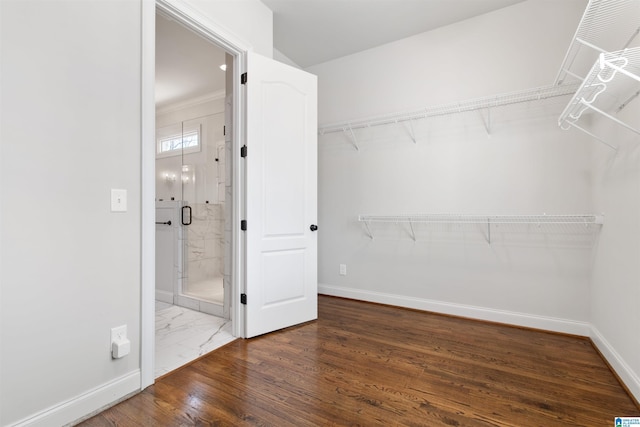 walk in closet featuring wood finished floors