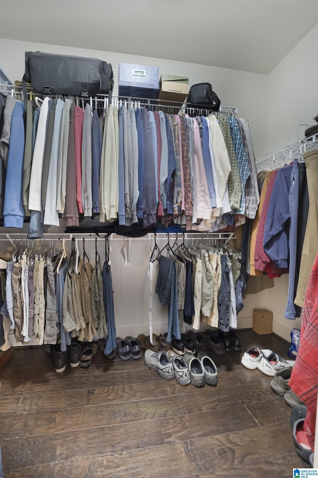 walk in closet featuring wood finished floors