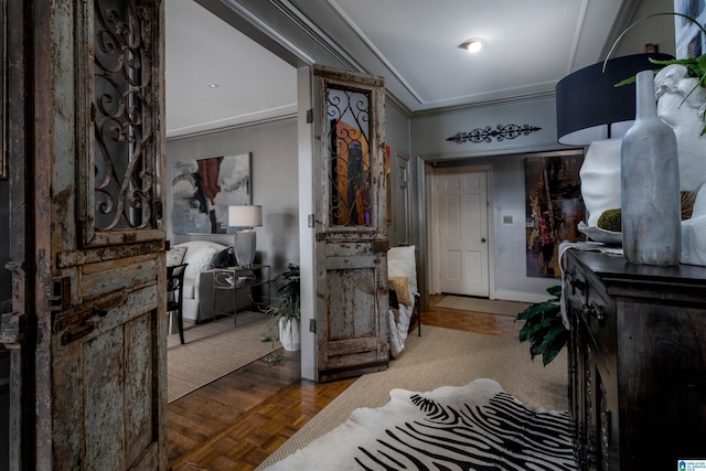 interior space featuring crown molding