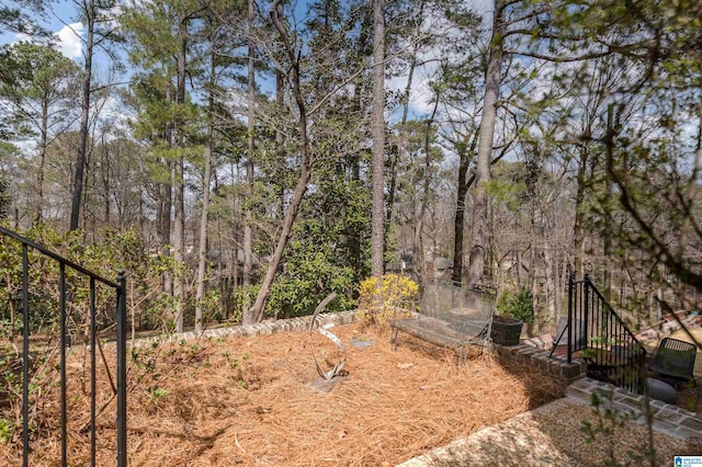 view of yard with a wooded view