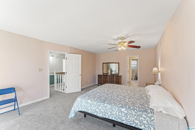 bedroom with carpet flooring, ceiling fan, and baseboards