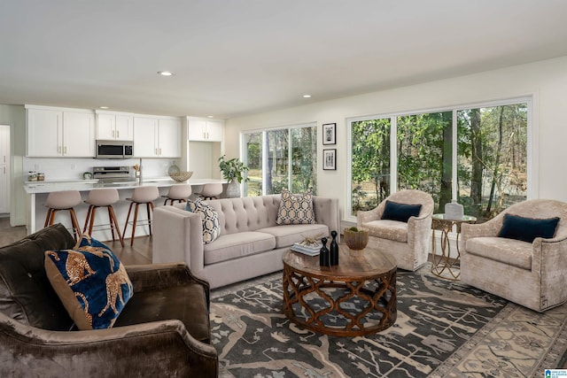 living room with recessed lighting