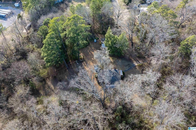 bird's eye view featuring a view of trees