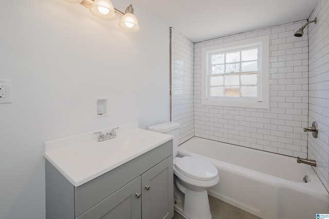 full bath with toilet, bathtub / shower combination, and vanity