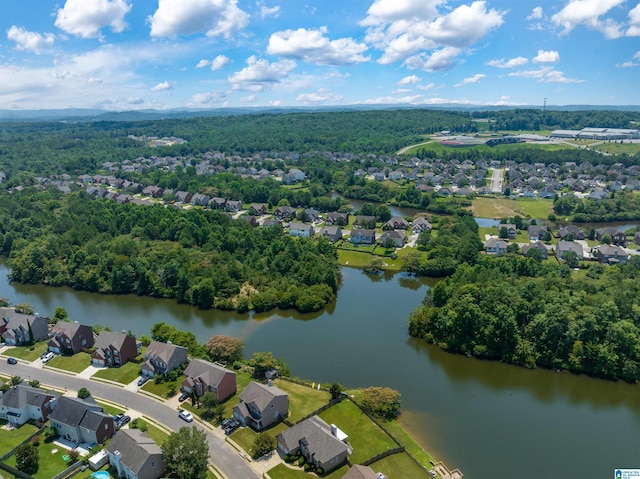 bird's eye view with a water view and a residential view