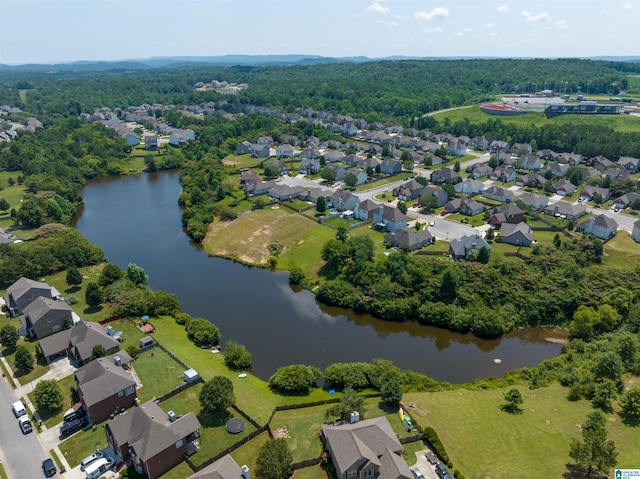 aerial view with a water view and a residential view