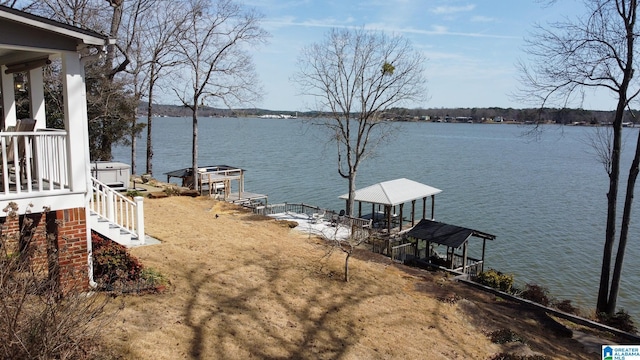 water view featuring a dock and boat lift