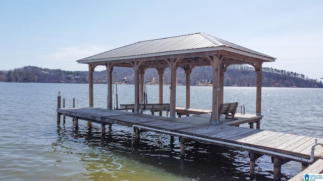 view of dock with a water view