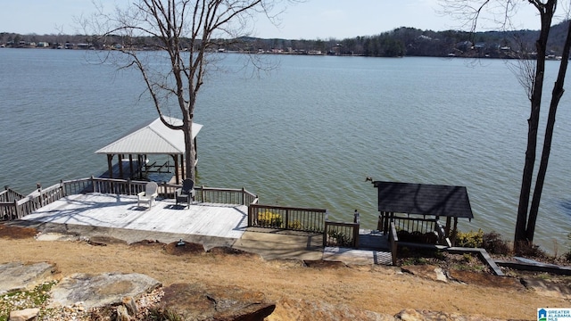 view of dock with a water view