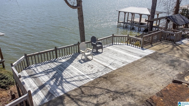 view of dock with a water view