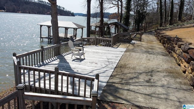 view of dock featuring a water view