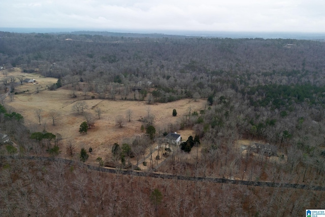 birds eye view of property with a rural view and a wooded view