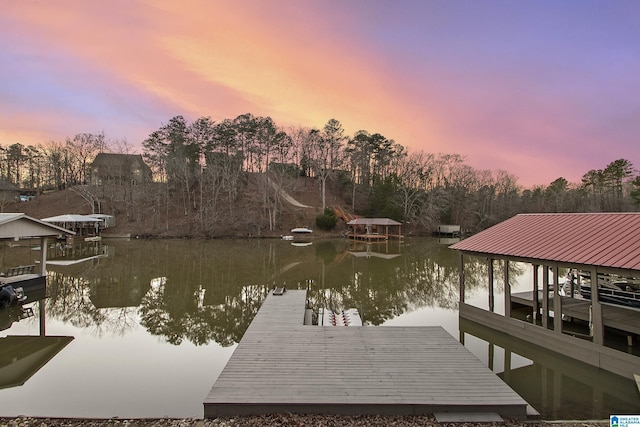 view of dock featuring a water view