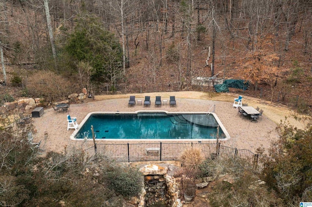 view of pool with a fenced in pool and a patio area