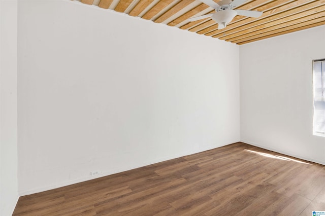 unfurnished room with wood finished floors and ceiling fan