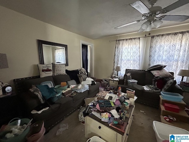 miscellaneous room featuring carpet flooring and ceiling fan