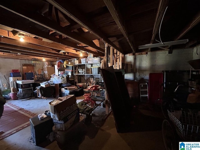 unfinished basement featuring concrete block wall