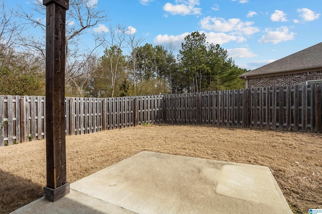 view of yard with a patio area and a fenced backyard