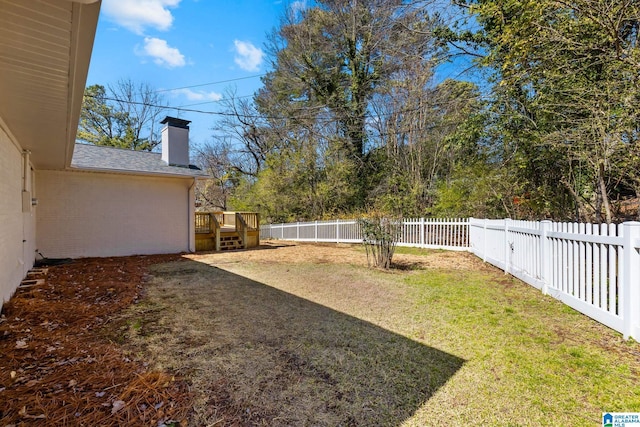 view of yard featuring a deck and a fenced backyard