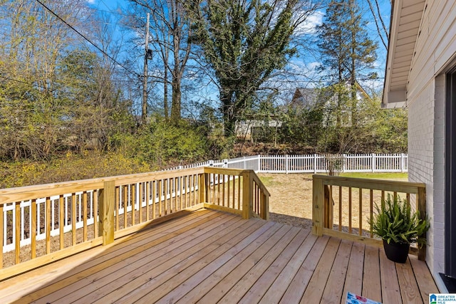 wooden deck with a fenced backyard