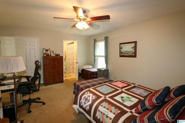 bedroom featuring a ceiling fan and carpet floors