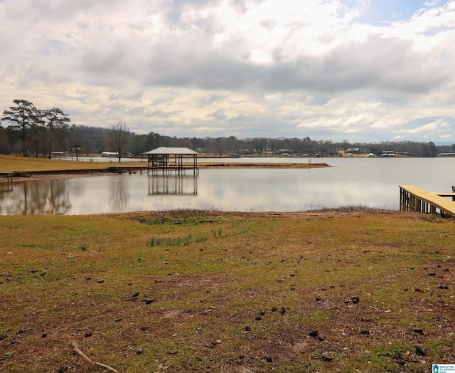 view of dock with a water view