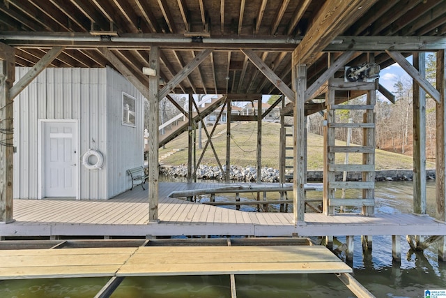 dock area with a water view