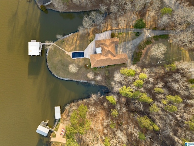 aerial view with a water view